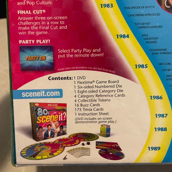 Scene it 80's Deluxe board game with DVD game 1980-1989 trivia games new sealed - Picture 10 of 11